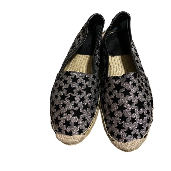 SAINT LAURENT Star Espadrilles Black and White Leather Women's EU 39 Sparkly - Picture 6 of 15